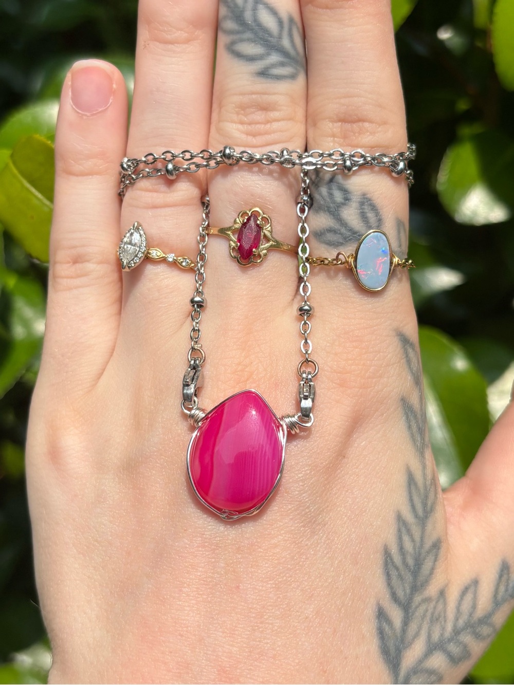 Pink agate interchangeable necklace